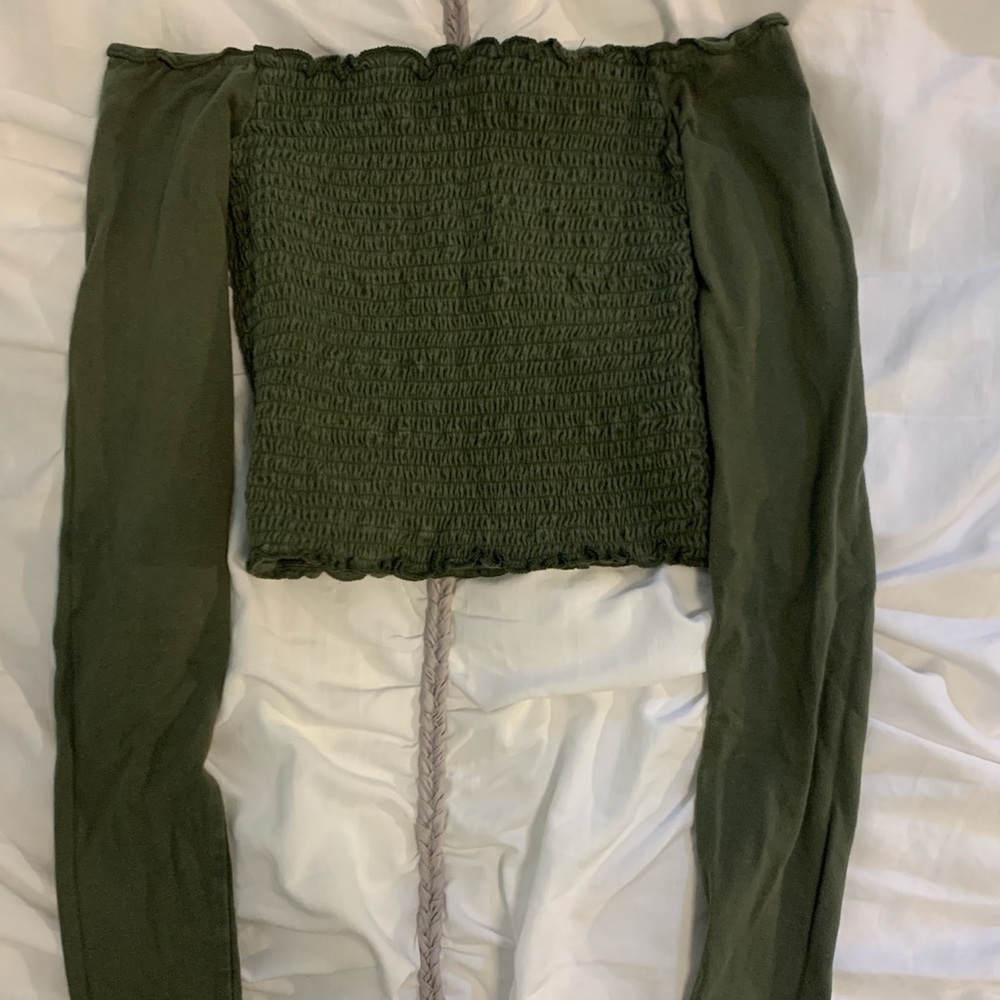 olive green off the shoulder top